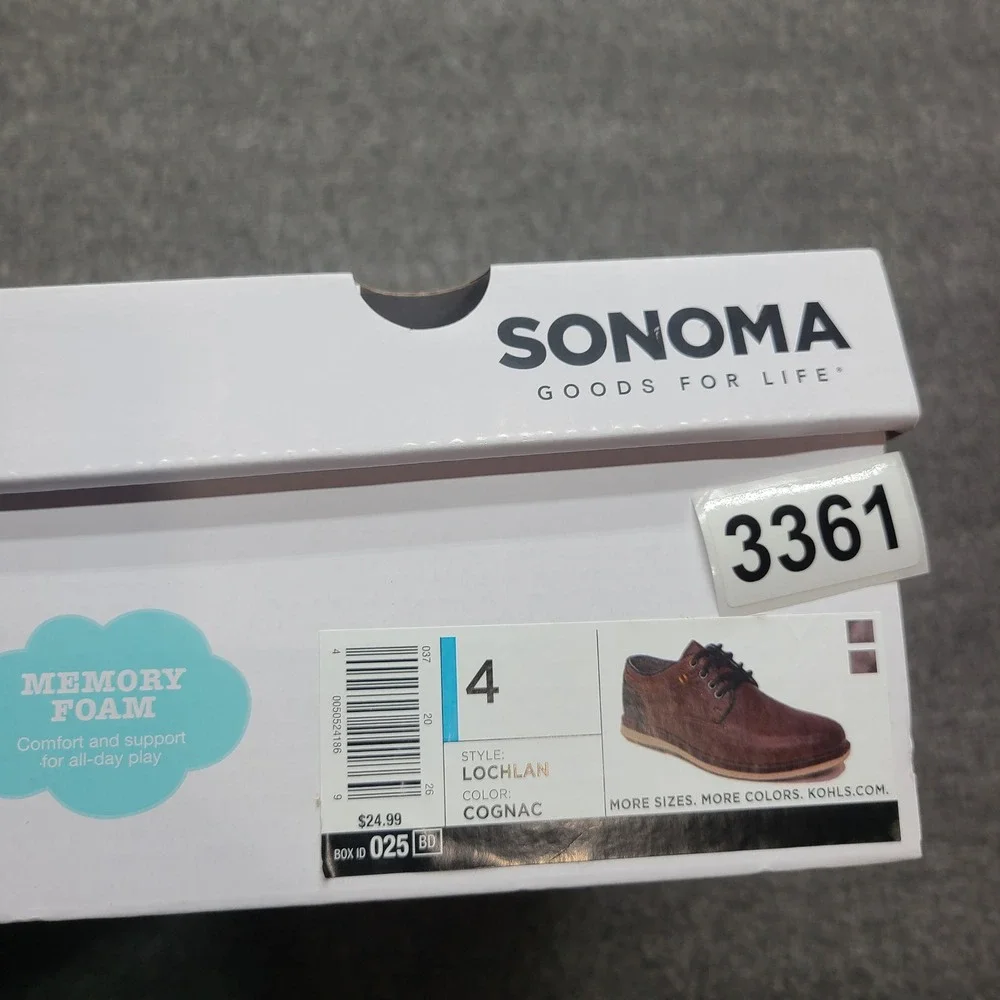Sonoma Lochlan Dress Shoes Boys Size 4 Cognac NEW Memory Foam Lace Up Oxfords‎